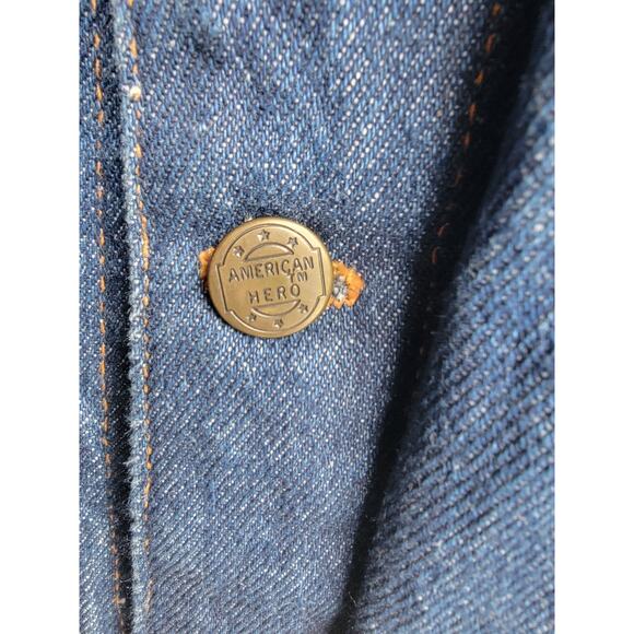 Vintage American Hero Dark Wash Denim Jacket Men Fish Embroidered READ - Picture 6 of 13